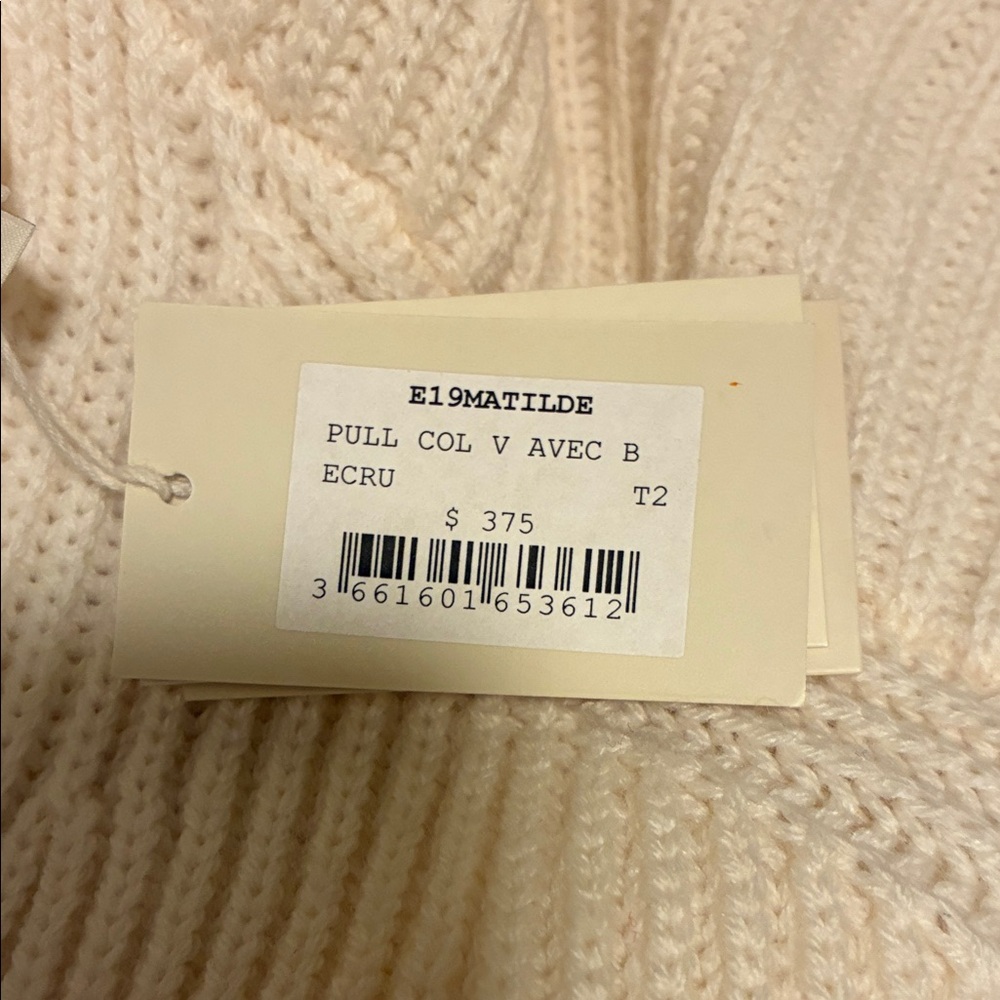 NWT Maje Cream V-Neck Sweater with Lace Detail - Picture 6 of 8